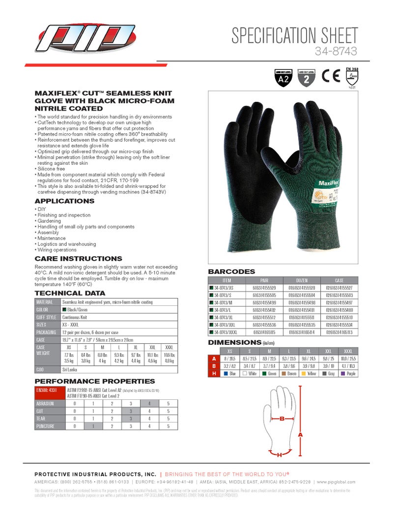 MaxiFlex 3 Pack Cut 34-8743 Cut Resistant Nitrile Coated Work Gloves with Green Knit Shell and Premium Nitrile Coated Micro-Foam Grip on Palm & Fingers. Size: Small - Image 5